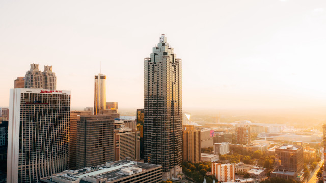 City skyline train sunset architecture free wallpaper - medium preview image