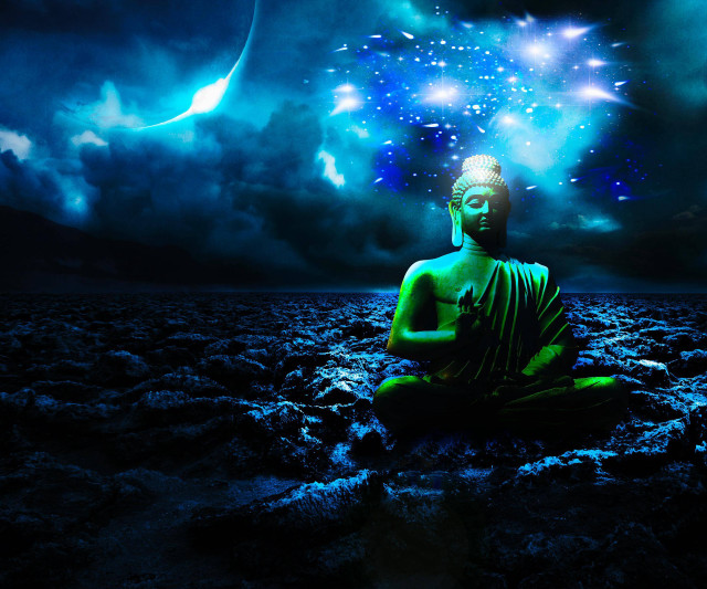 Buddha statue field stars planets free wallpaper - medium preview image