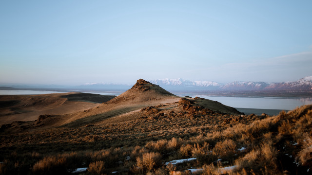 Mountain lake snowcapped horizon nature free wallpaper - medium preview image