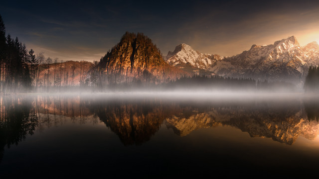 Mountain lake forest foggy sky free wallpaper - medium preview image