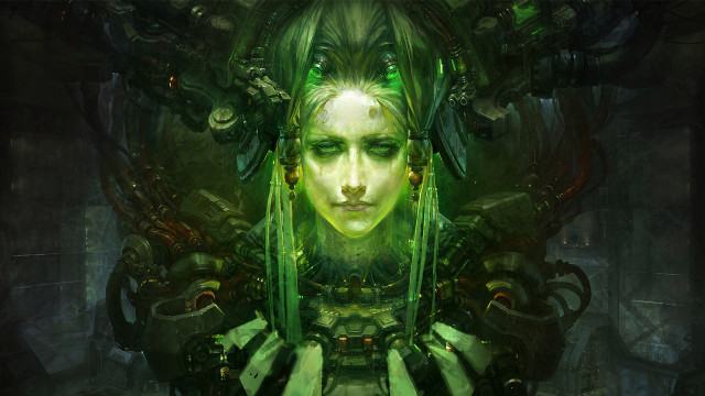 Green hair green face cyberpunk free wallpaper - medium preview image