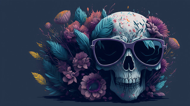 Skull sunglasses flowers psychedelic poster free wallpaper - medium preview image