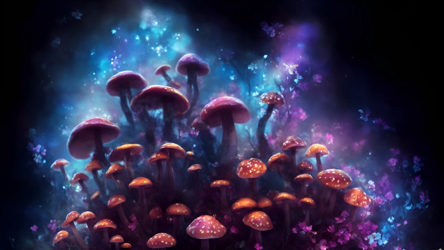Mushrooms starry night sky light free wallpaper - medium preview image