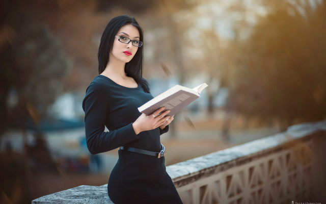 Woman black dress reading bridge free wallpaper - medium preview image