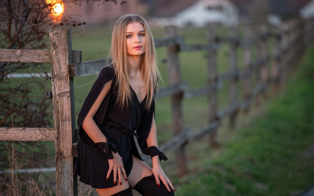 Woman fence crossed legs blonde free wallpaper - medium preview image