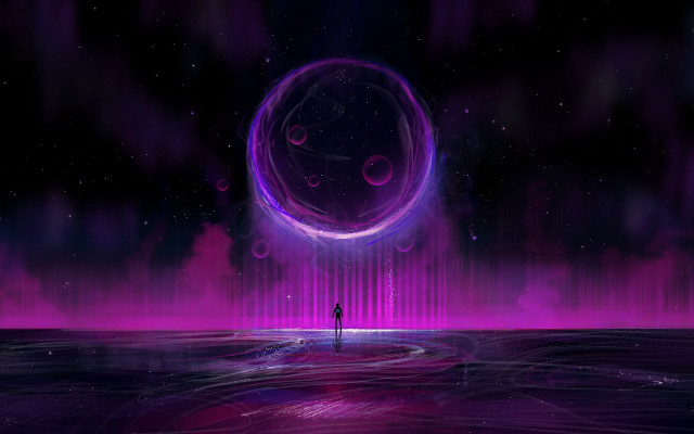 Purple astronaut cityscape fireworks night free wallpaper - medium preview image