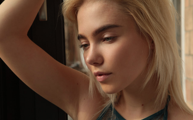 Blonde woman window hair pose free wallpaper - medium preview image