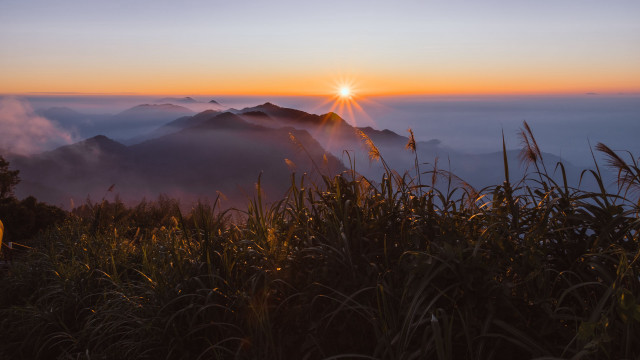Sunset mountain foggy valley trees free wallpaper - medium preview image