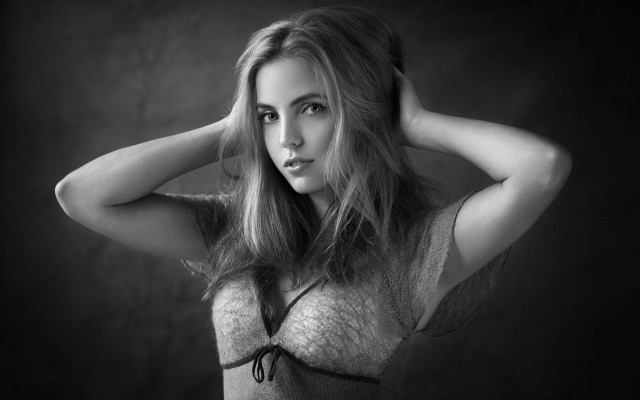 Woman gray shirt hands on free wallpaper - medium preview image