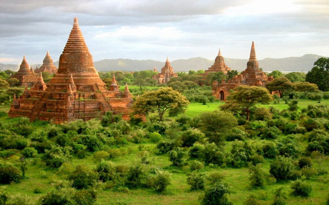 Temples field trees bushes cloudy free wallpaper - medium preview image