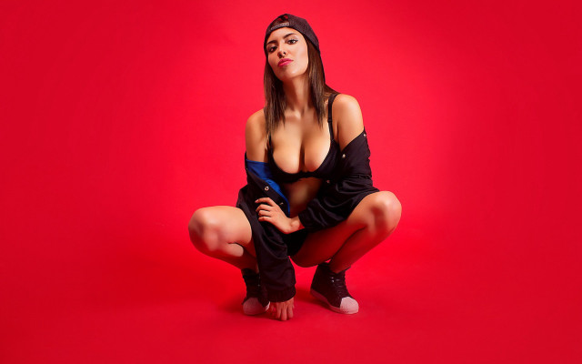 Woman black dress hat red free wallpaper - medium preview image