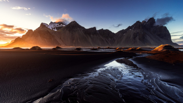 Mountain stream sunset clouds rays free wallpaper - medium preview image