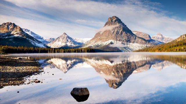 Mountain reflection lake rock trees free wallpaper - medium preview image