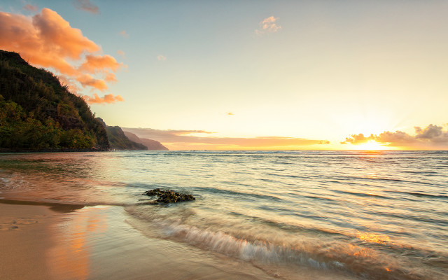 Beach rock sunset clouds mountain free wallpaper - medium preview image