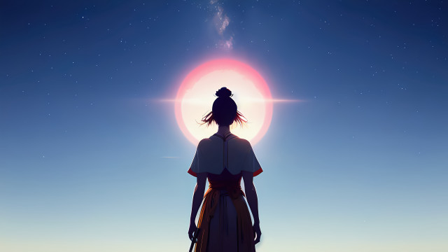 Woman sunset starry sky city free wallpaper - medium preview image