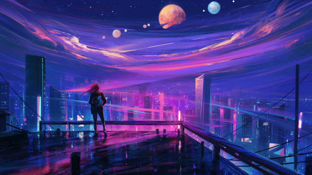 Bridge sky planet city night free wallpaper - medium preview image