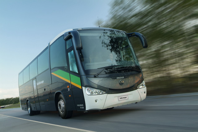 Bus driving road trees background free wallpaper - medium preview image