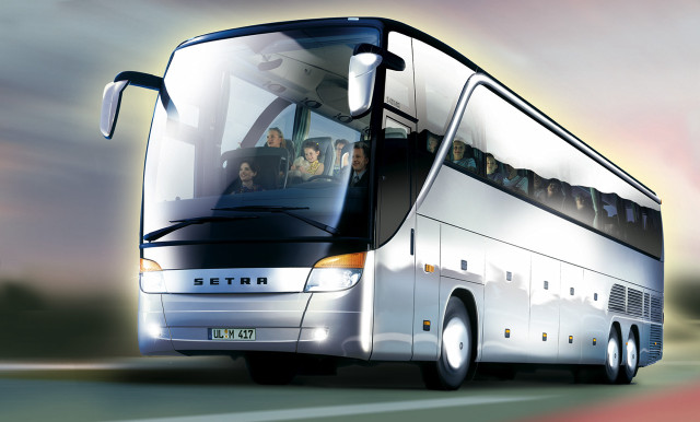Large bus people driving road free wallpaper - medium preview image