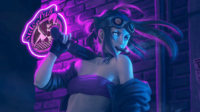 Neon bikini woman cyberpunk brick free wallpaper - medium preview image