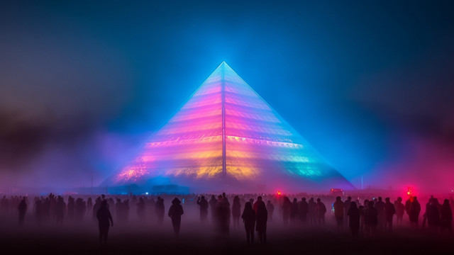 Pyramid building night colored lights free wallpaper - medium preview image