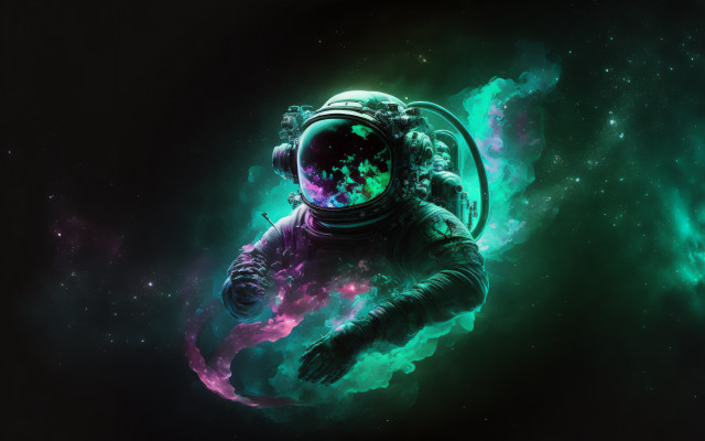 Spaceman green purple clouds stars free wallpaper - medium preview image