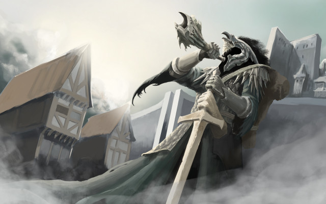 Man robe sword castle clouds free wallpaper - medium preview image