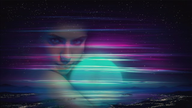 Woman mountains stars night holography free wallpaper - medium preview image