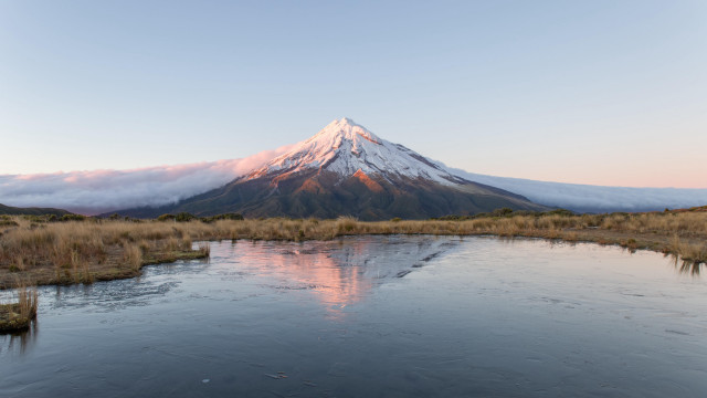 Mountain lake snowy peak clouds free wallpaper - medium preview image