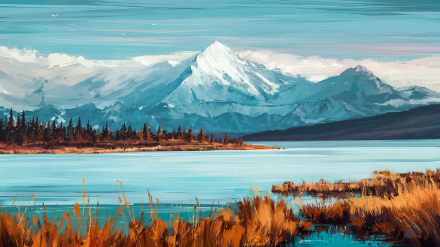 Mountain lake forest sky pleinair free wallpaper - medium preview image