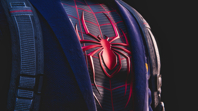 Spiderman backpack red spider cityscape free wallpaper - medium preview image