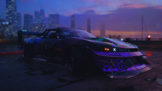 Purple blue car city skyline free wallpaper - medium preview image