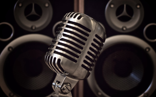 Microphone speakers studio photorealism blurry free wallpaper - medium preview image