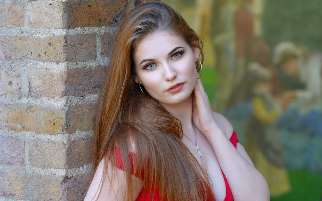 Woman long hair brick wall #9 free wallpaper - medium preview image