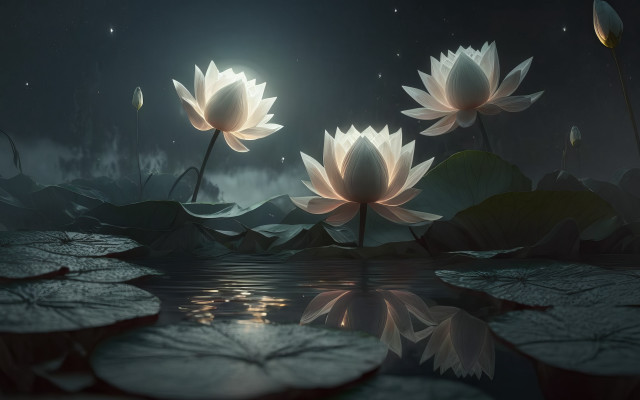 White flowers lake lily pads free wallpaper - medium preview image