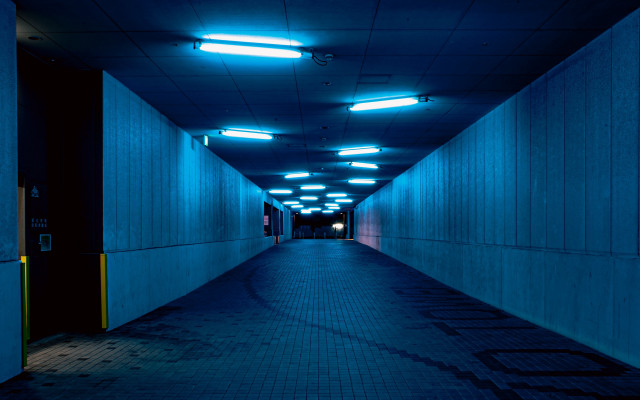 Long hallway blue light cyberpunk free wallpaper - medium preview image