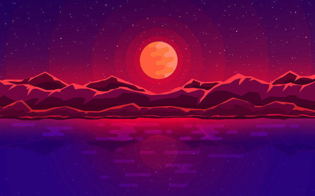 Red moon mountain lake synthwave free wallpaper - medium preview image