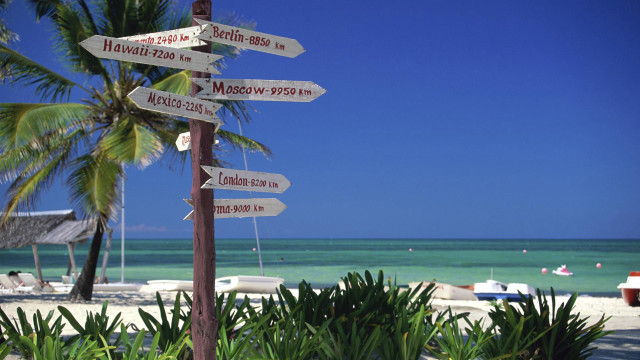 Beach signs pole boats water free wallpaper - medium preview image