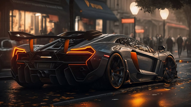 Futuristic car street rain night free wallpaper - medium preview image