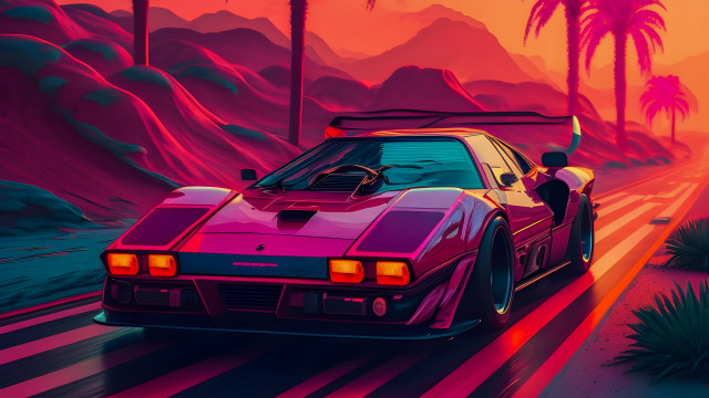 Car palm trees pink sky free wallpaper - medium preview image