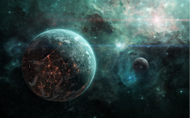 Space planet star cluster aurora free wallpaper - medium preview image
