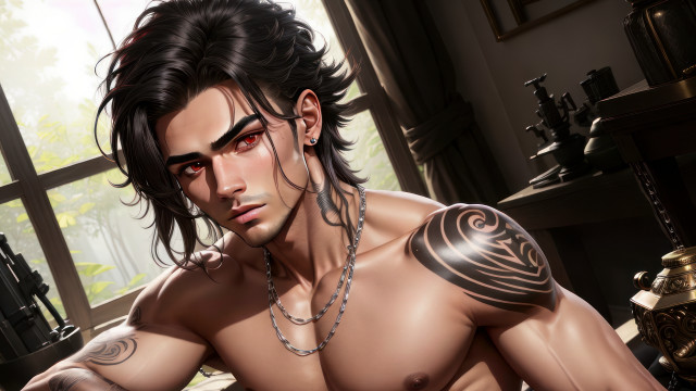Man tattoo portrait gun window free wallpaper - medium preview image