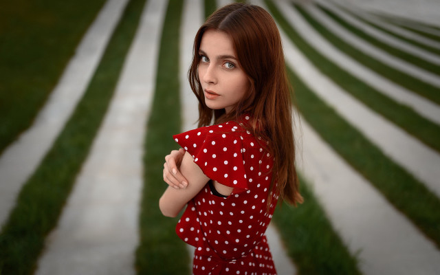 Woman red polka dot dress #6 free wallpaper - medium preview image