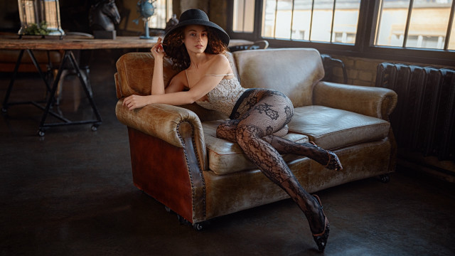 Woman hat stockings sitting room free wallpaper - medium preview image