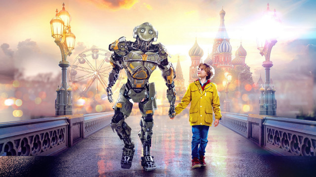 Boy bridge robot cityscape explosion free wallpaper - medium preview image