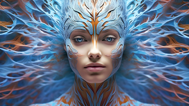 Blue face pattern flowing hair free wallpaper - medium preview image