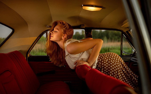 Woman backseat cinematic photorealistic leopard free wallpaper - medium preview image