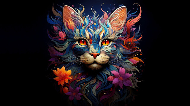 Cat flower face bright colorful free wallpaper - medium preview image