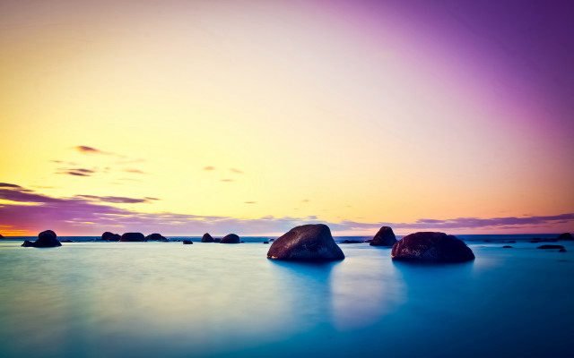 Rocks beach sunset colorful purple free wallpaper - medium preview image