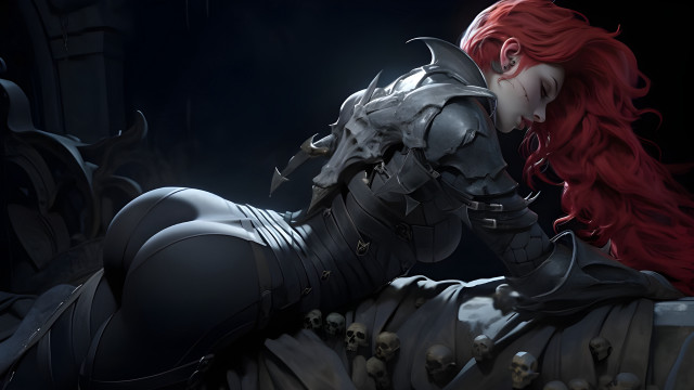 Red haired gothic woman bench free wallpaper - medium preview image
