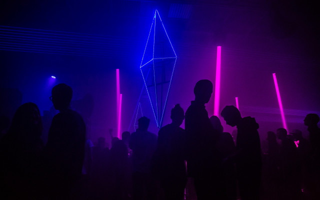 Cyberpunk pyramid group volumetric lights free wallpaper - medium preview image